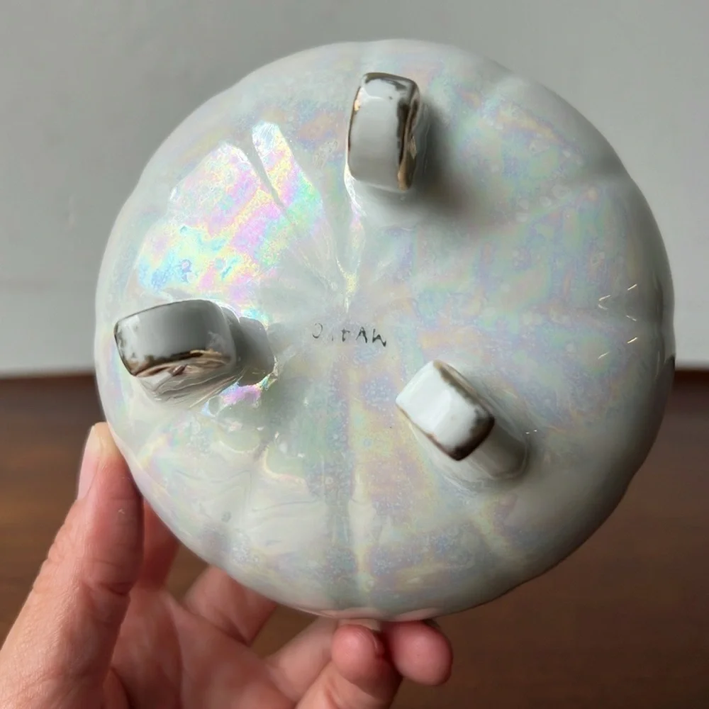 Vintage Opalescent Footed Trinket Box